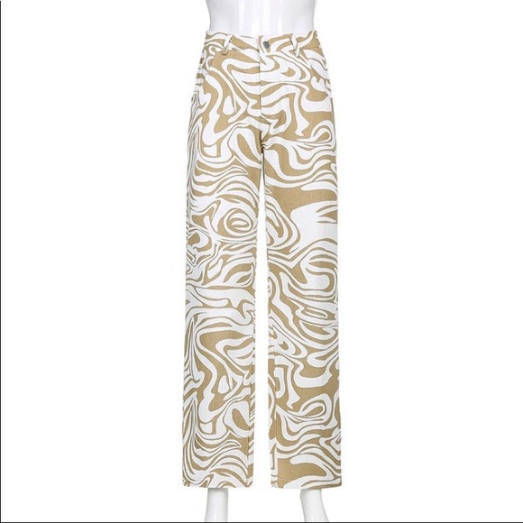 Y2K NWT Marbled Trendy Cute 200s Flare Jean Pants Brown White Medium 26 - Picture 2 of 8